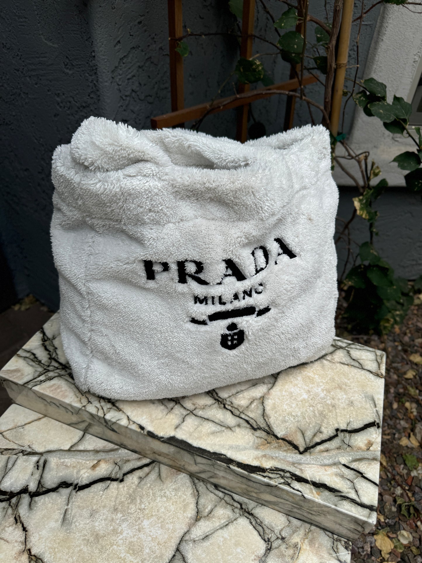 Prada Logo Terry Cloth Tote