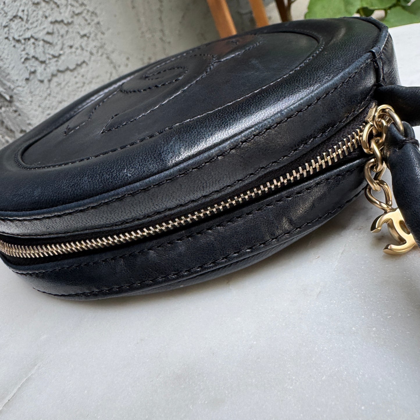 Chanel CC Round Timeless Vintage Lambskin Wristlet Handle Bag