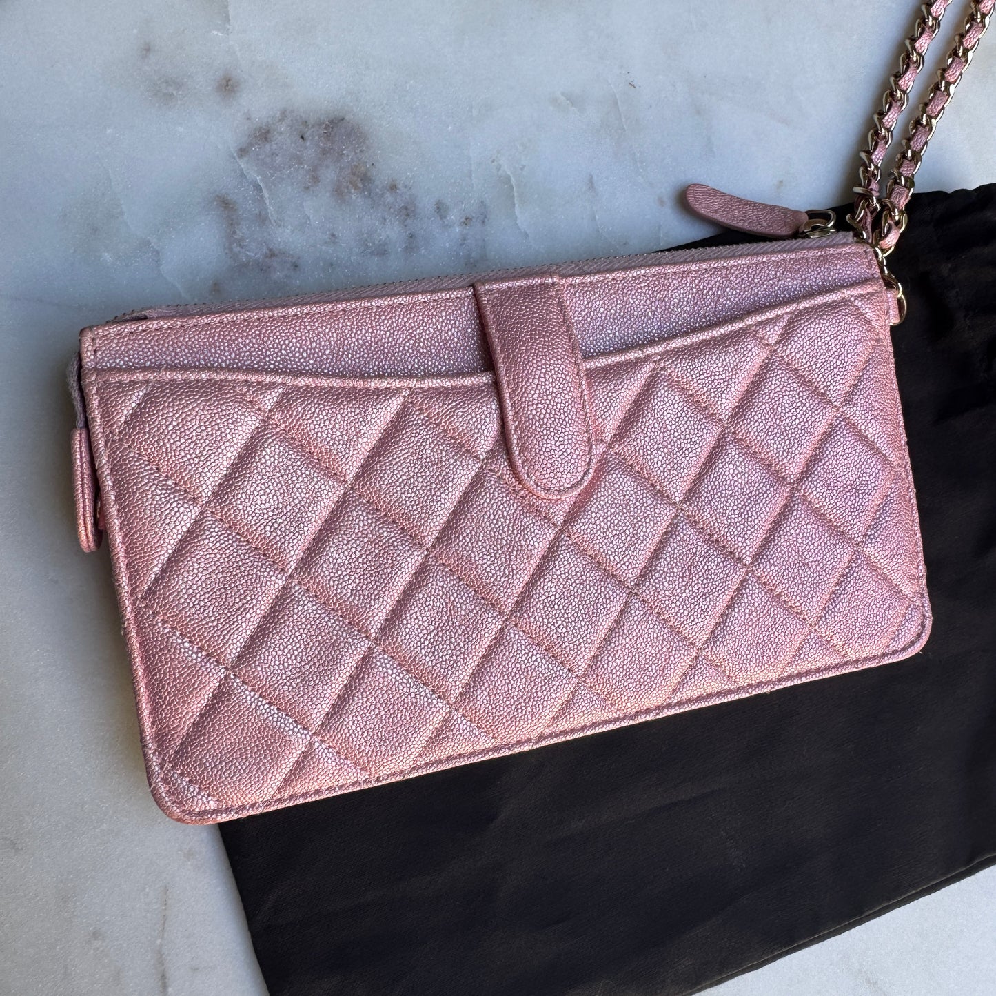Chanel Iridescent Caviar Leather Quilted Classic Pouch Wristlet WOC