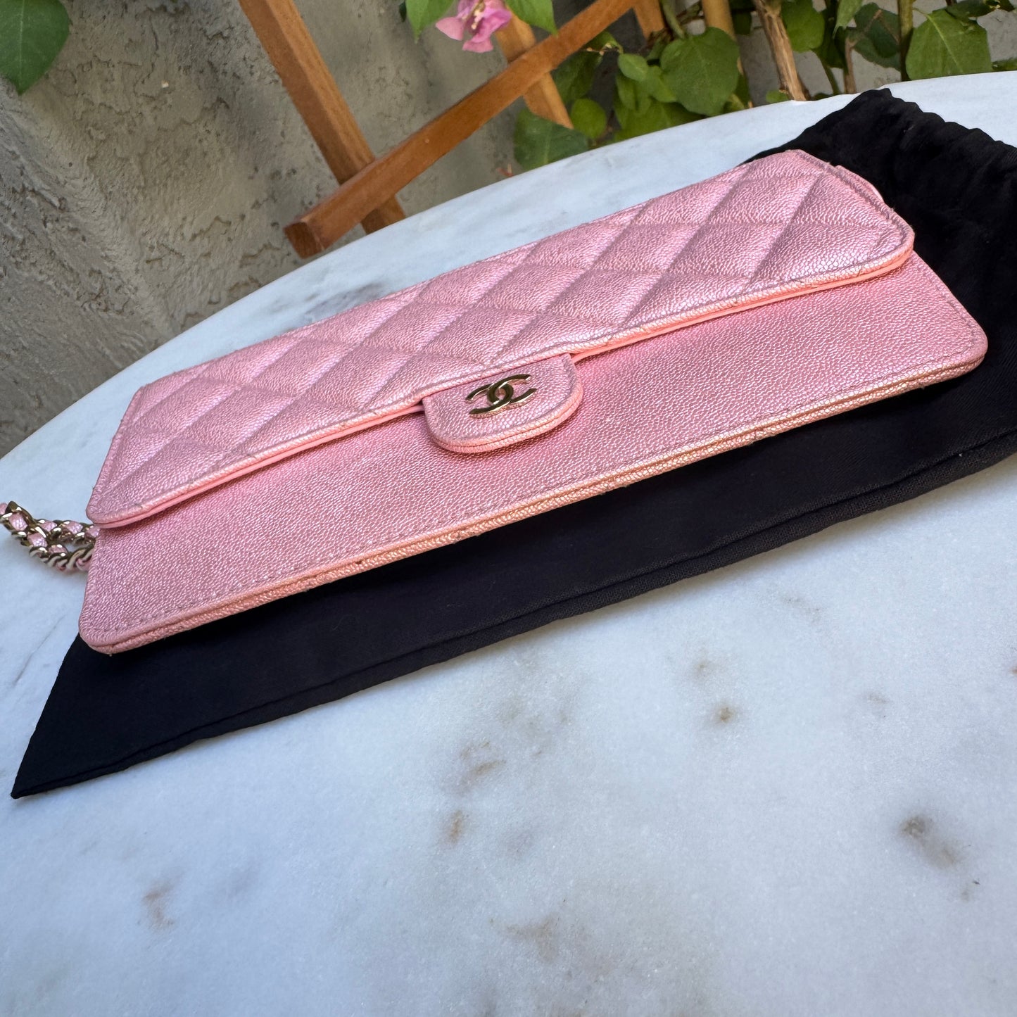 Chanel Iridescent Caviar Leather Quilted Classic Pouch Wristlet WOC