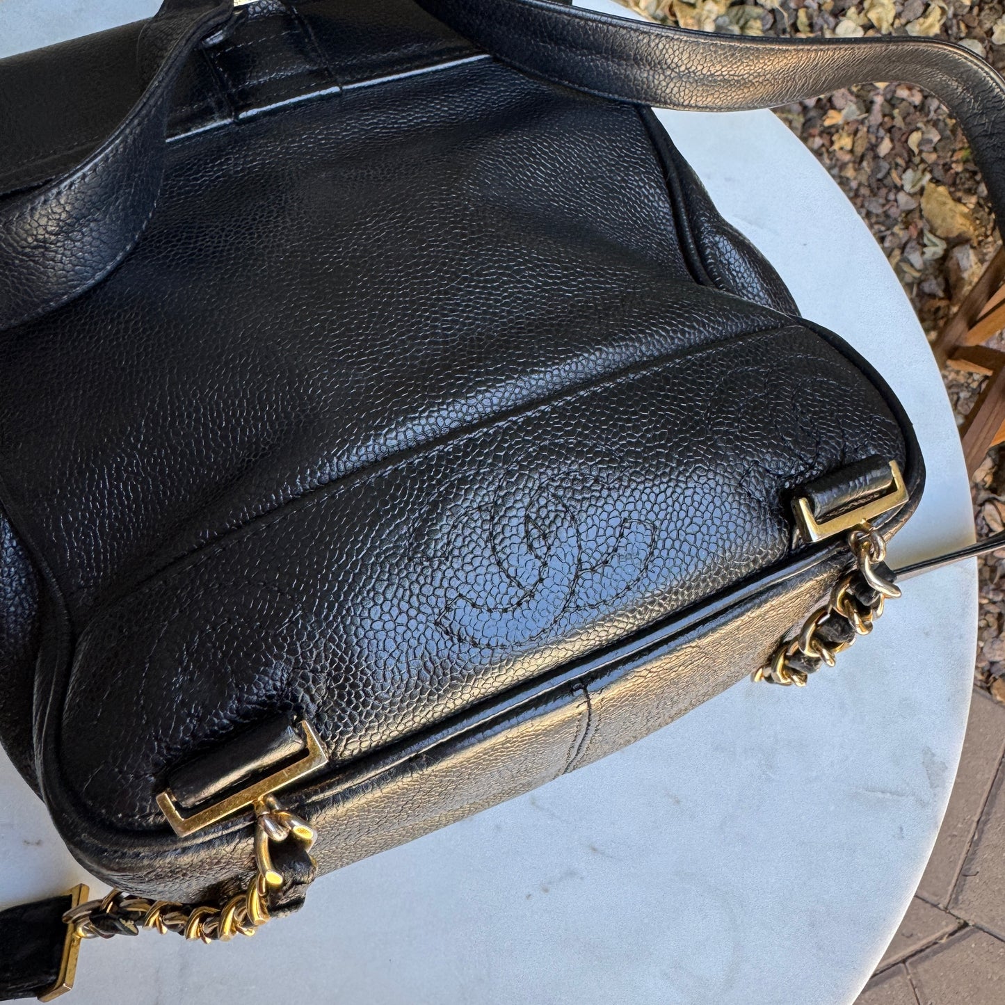 Chanel Vintage Triple Stitched CC Drawstring Flap Caviar Backpack