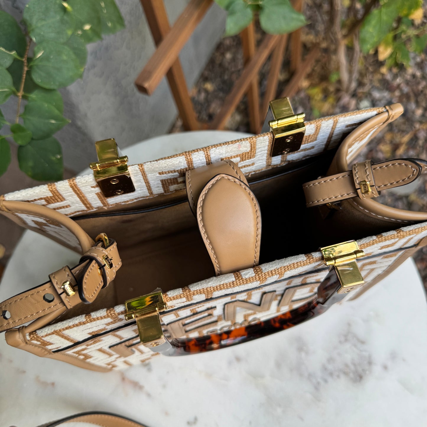 Fendi Small Zucca Monogram Woven Sunshine Shopper Tote