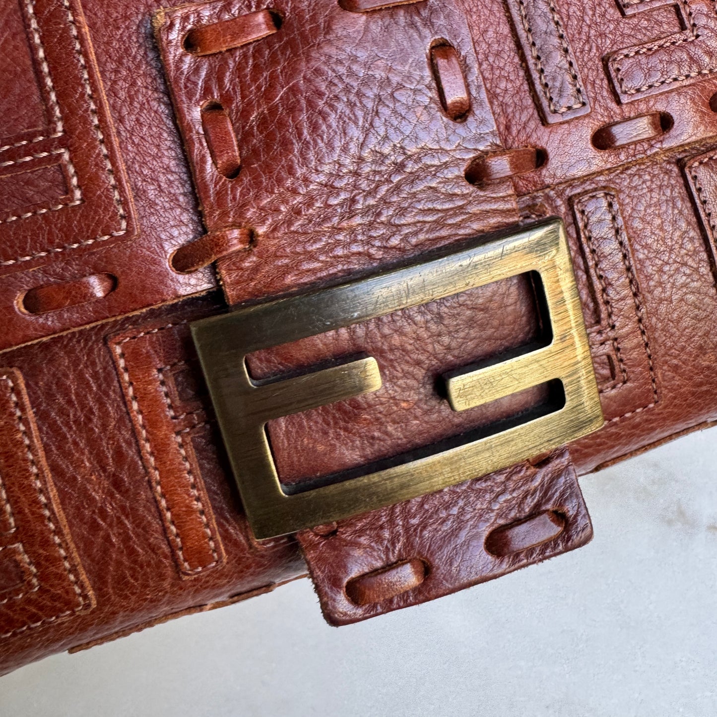 Fendi FF Leather Stitched Monogram Mamma Baguette