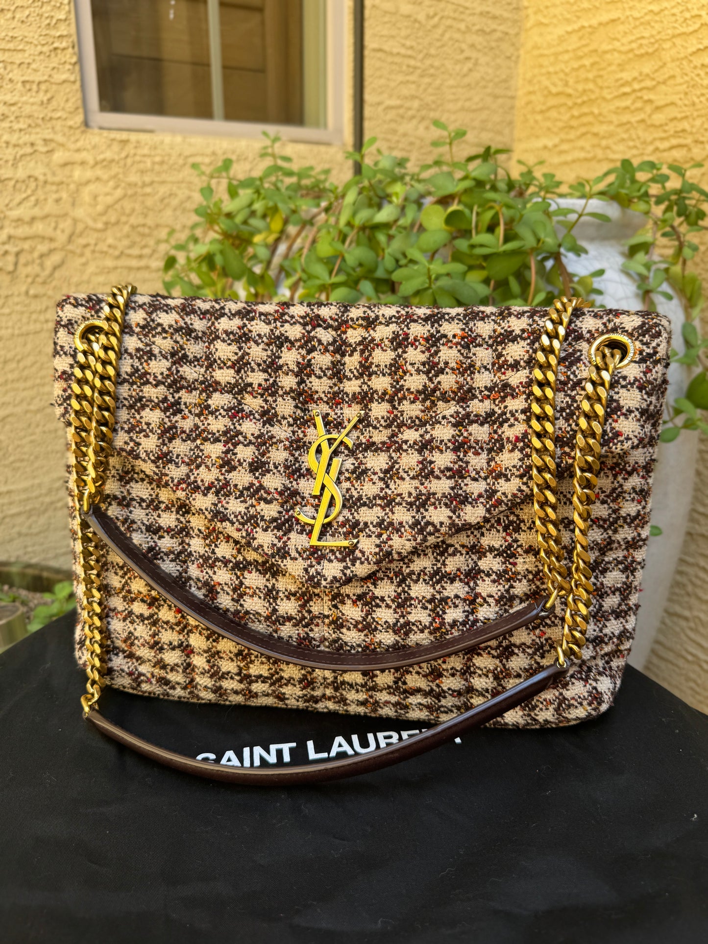 Saint Laurent Tweed Loulou Monogram Puffer Shoulder Bag