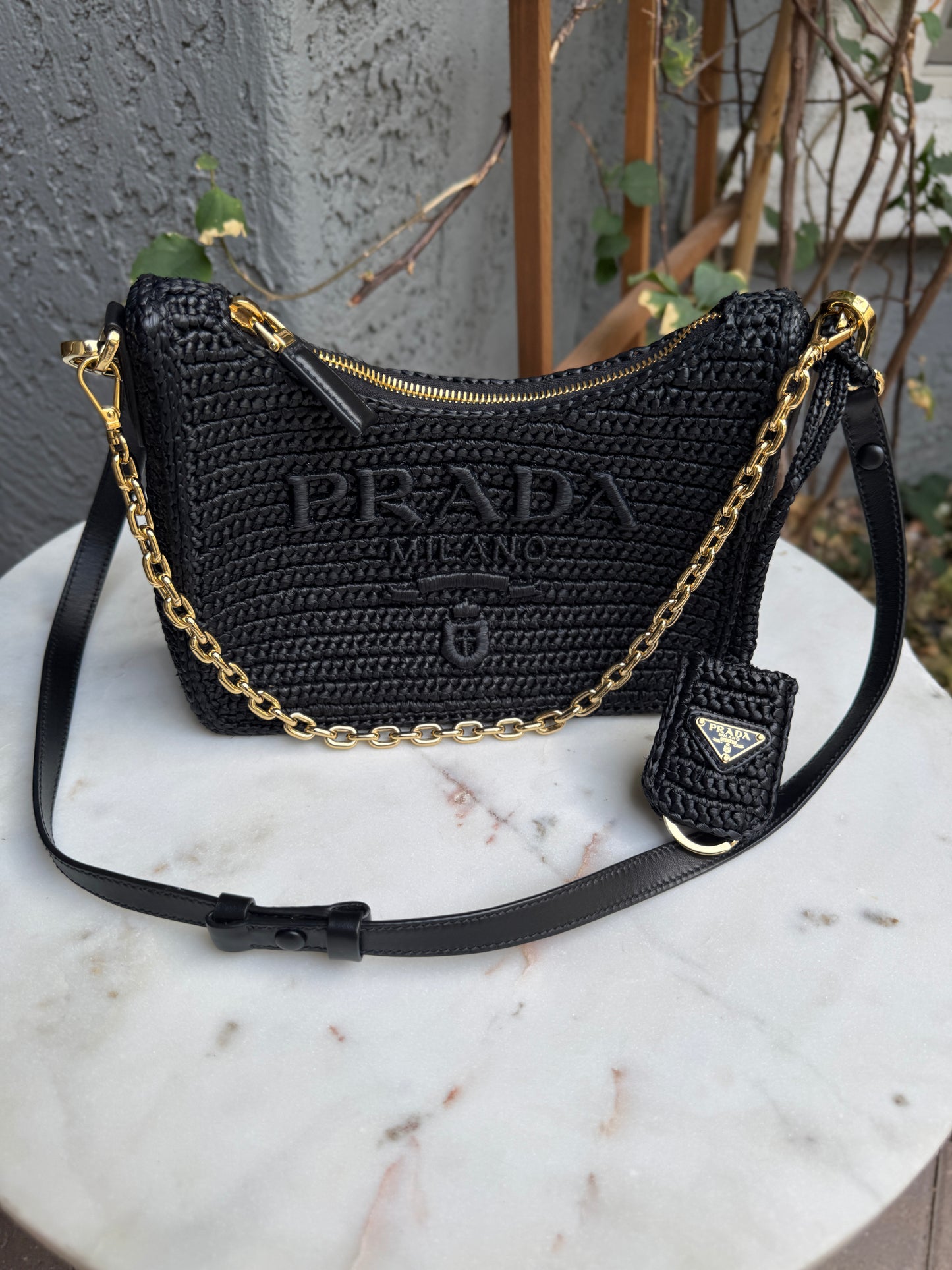 Prada Re-Edition Mini Crochet Raffia Crossbody Bag