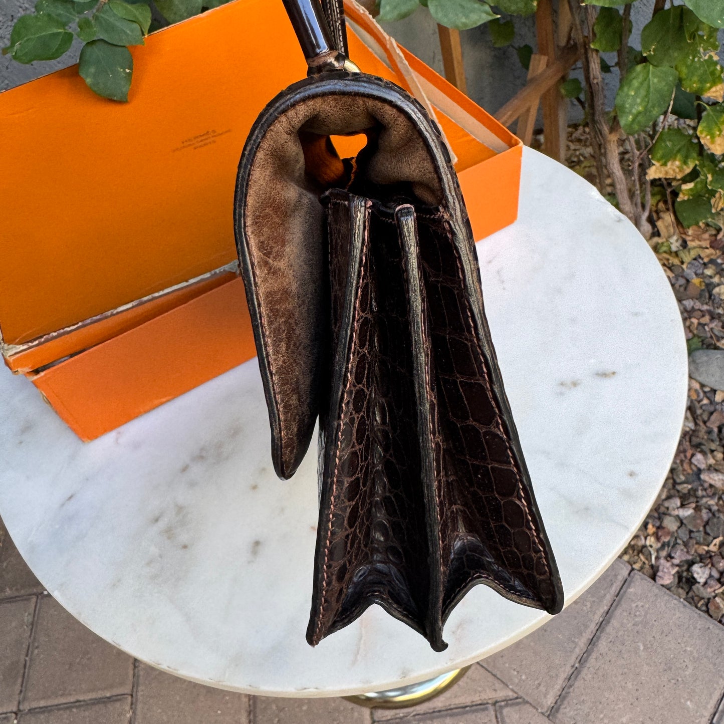 Hermès Vintage Shiny Crocodile Sac Chaine d'Ancre Top Handle Accordion Bag