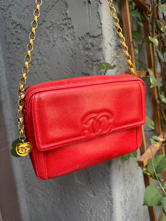 Chanel Caviar Leather Camera CC Vintage Flap Crossbody