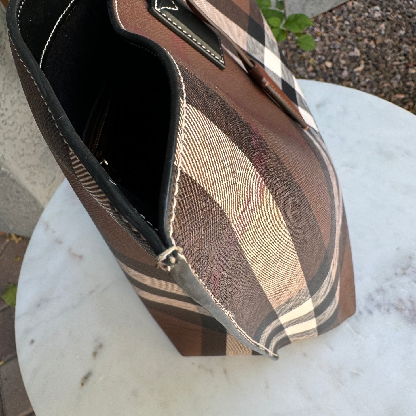 Burberry Dark Birch Brown Check and Leather Medium Tote