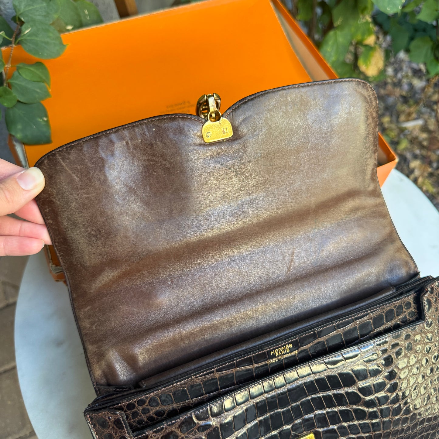 Hermès Vintage Shiny Crocodile Sac Chaine d'Ancre Top Handle Accordion Bag