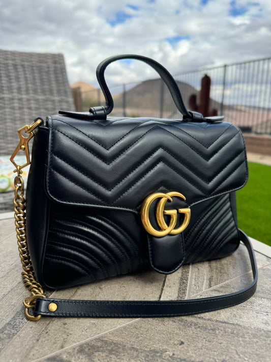 Gucci Calfskin Matelasse Small GG Marmont Flap Shoulder Bag