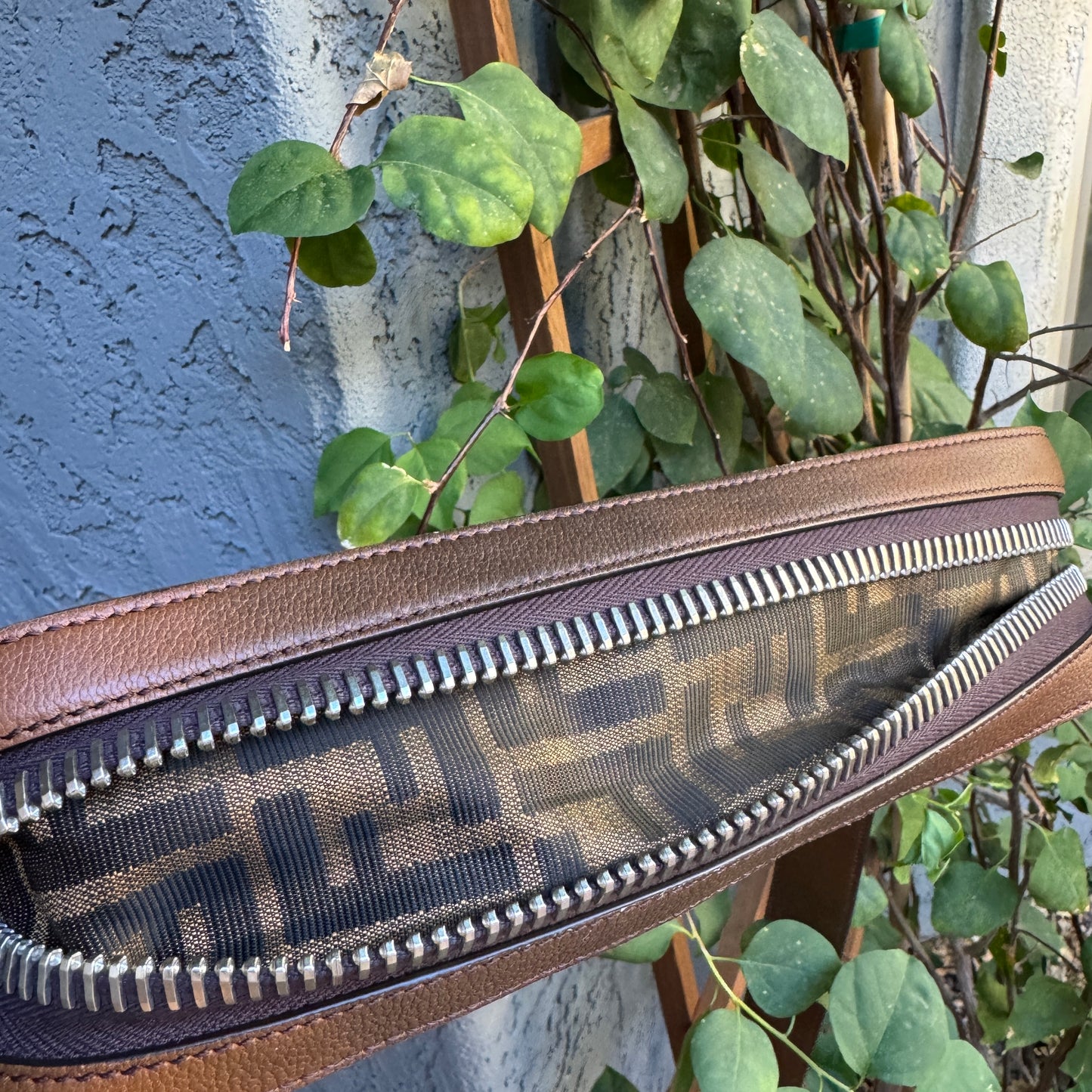 Fendi Leather Baguette Zipper Crossbody