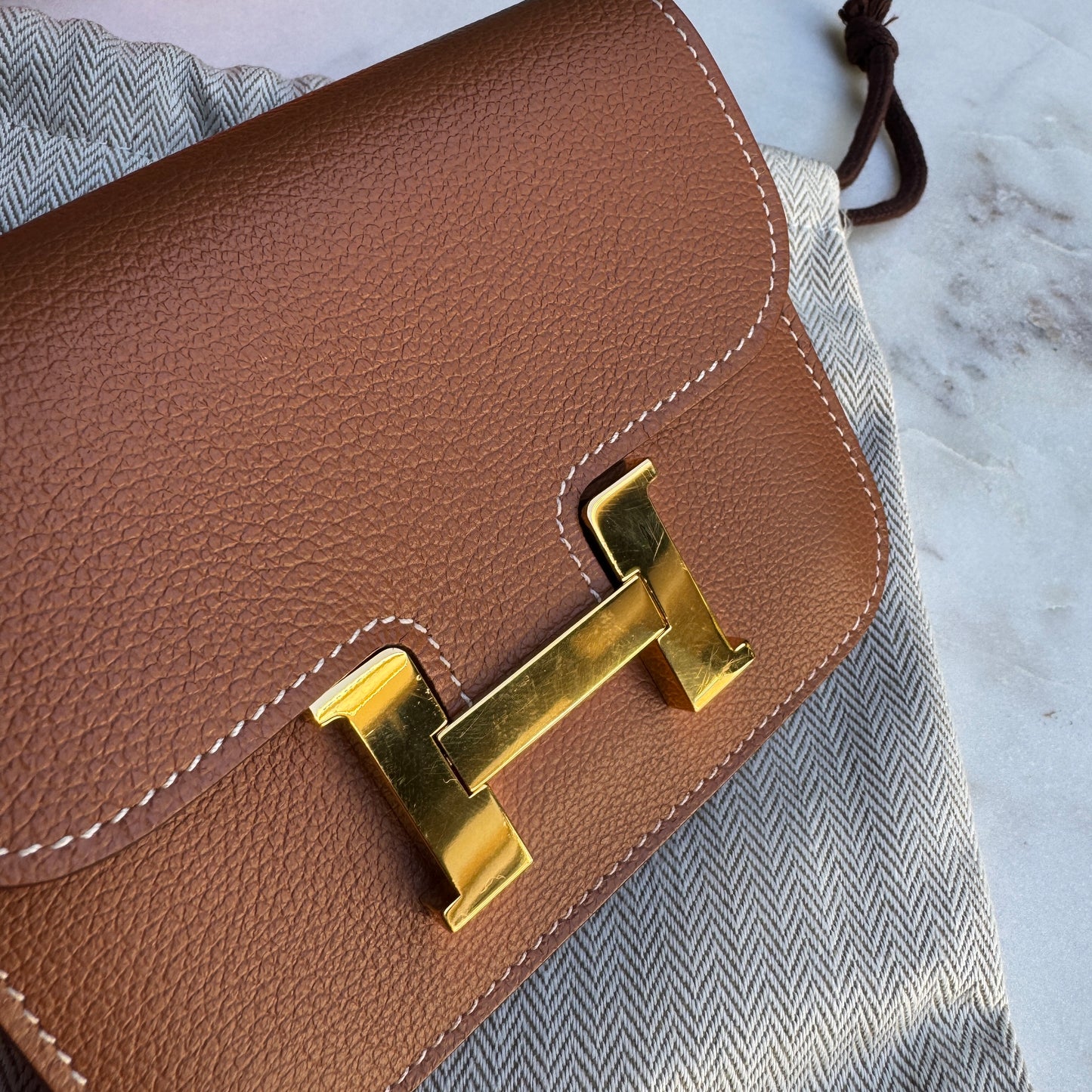 Hermès Gold Evercolor Leather Constance Slim Belt Bag Wallet