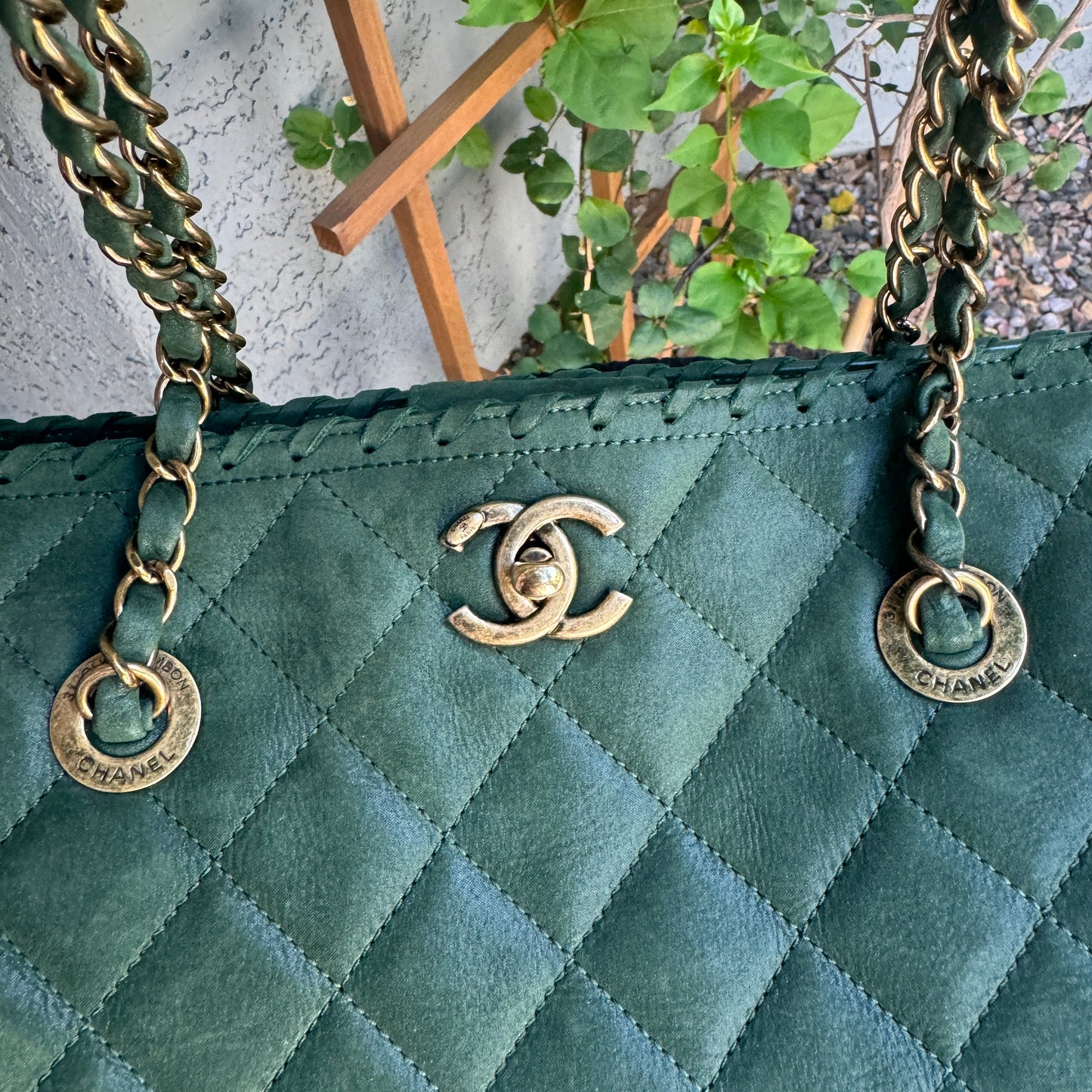 Chanel Nubuck Suede Quilted Whipstitch Happy Stitch Tote
