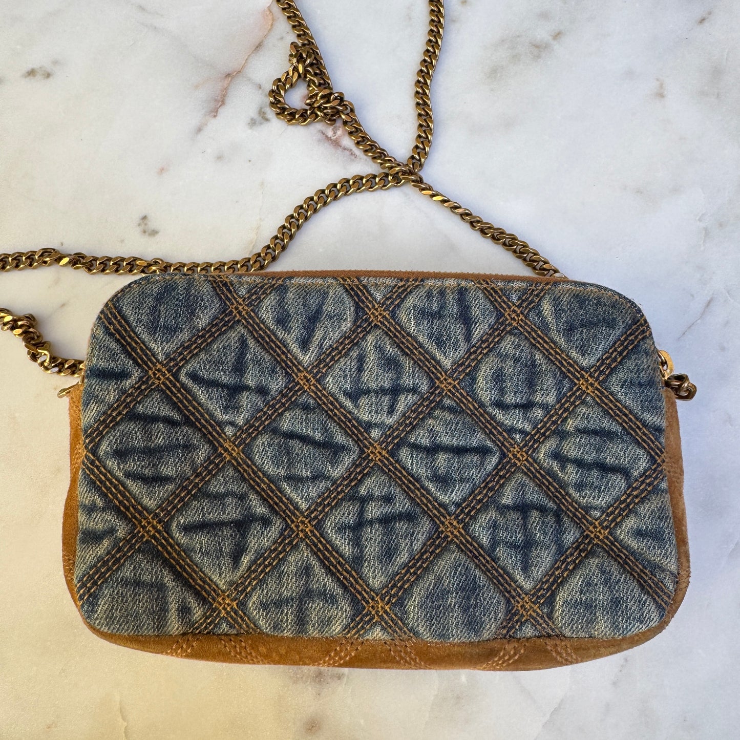 Saint Laurent Denim Becky Double-Zip Crossbody