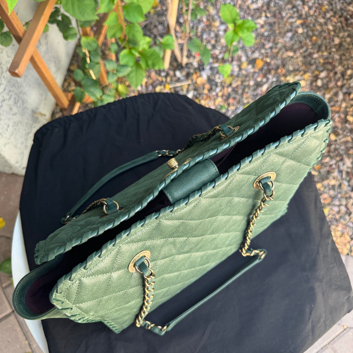 Chanel Nubuck Suede Quilted Whipstitch Happy Stitch Tote