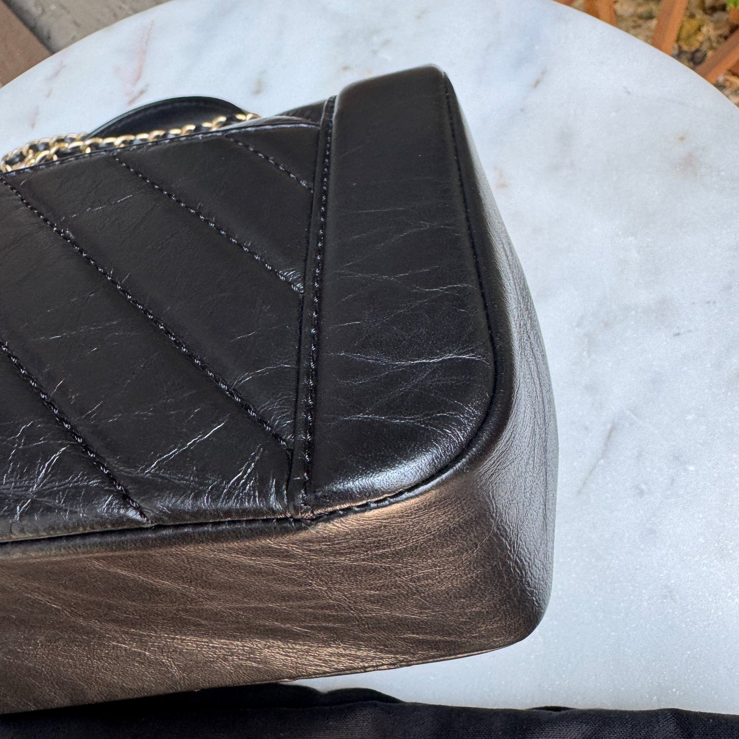 Chanel Calfskin Chevron Quilted Top Handle Flap Crossbody