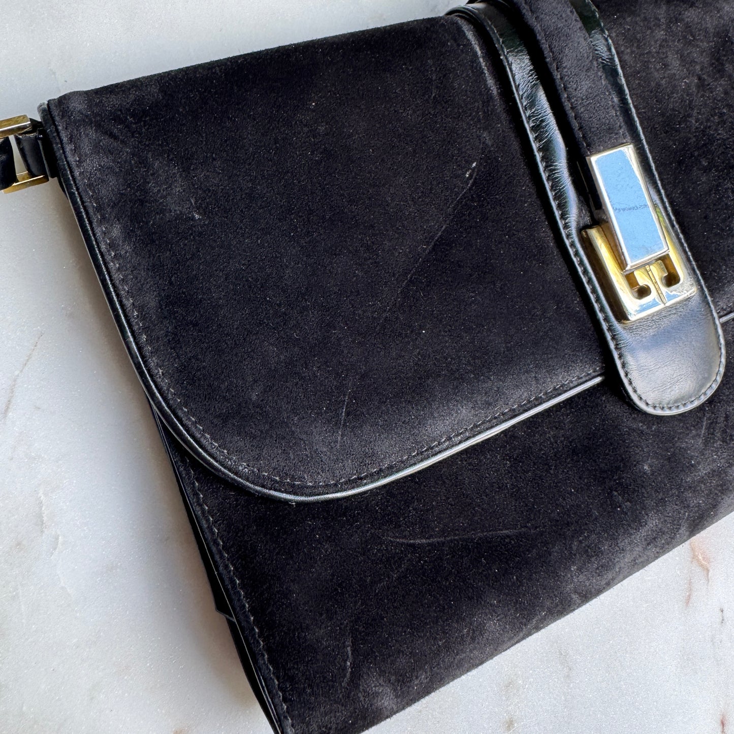 Gucci Vintage Suede Leather Flap Shoulder Bag