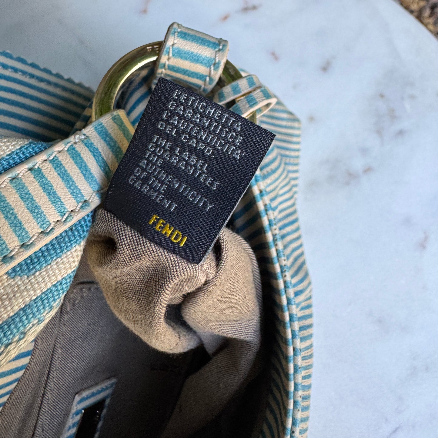 Fendi Vintage Striped Pequin Leather Chef Shoulder Bag