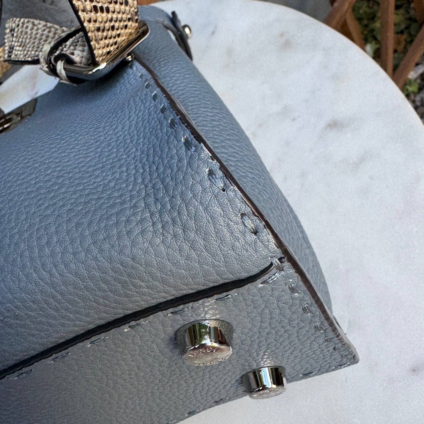 Fendi Cuoio Romano Selleria Leather Python Peekaboo Bag