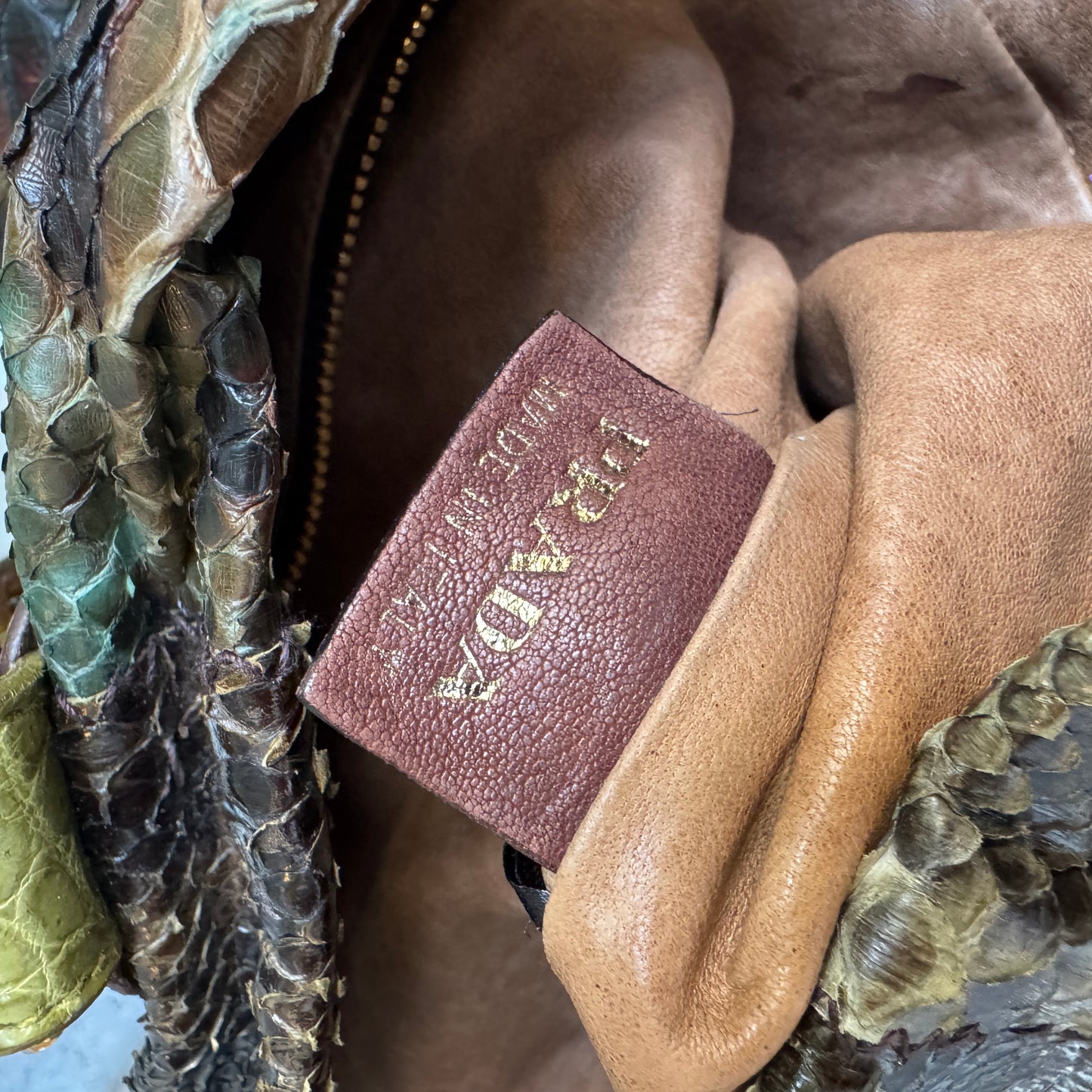 Prada Coccodrillo & Vitello Trimmed Pitone Patch Tote