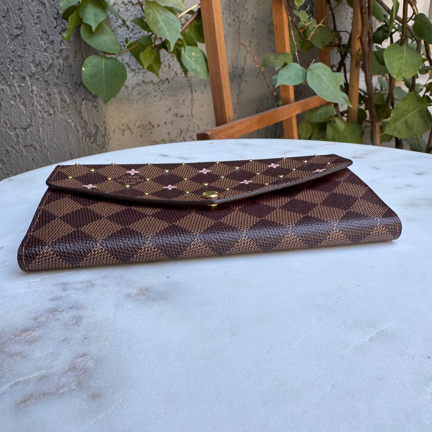 Louis Vuitton Limited Edition Studded Damier Ebene Sarah Wallet
