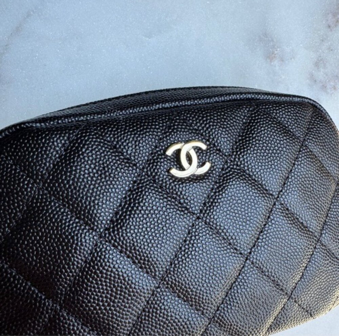 Chanel Small Curvy Quilted Caviar Cosmetic Pouch