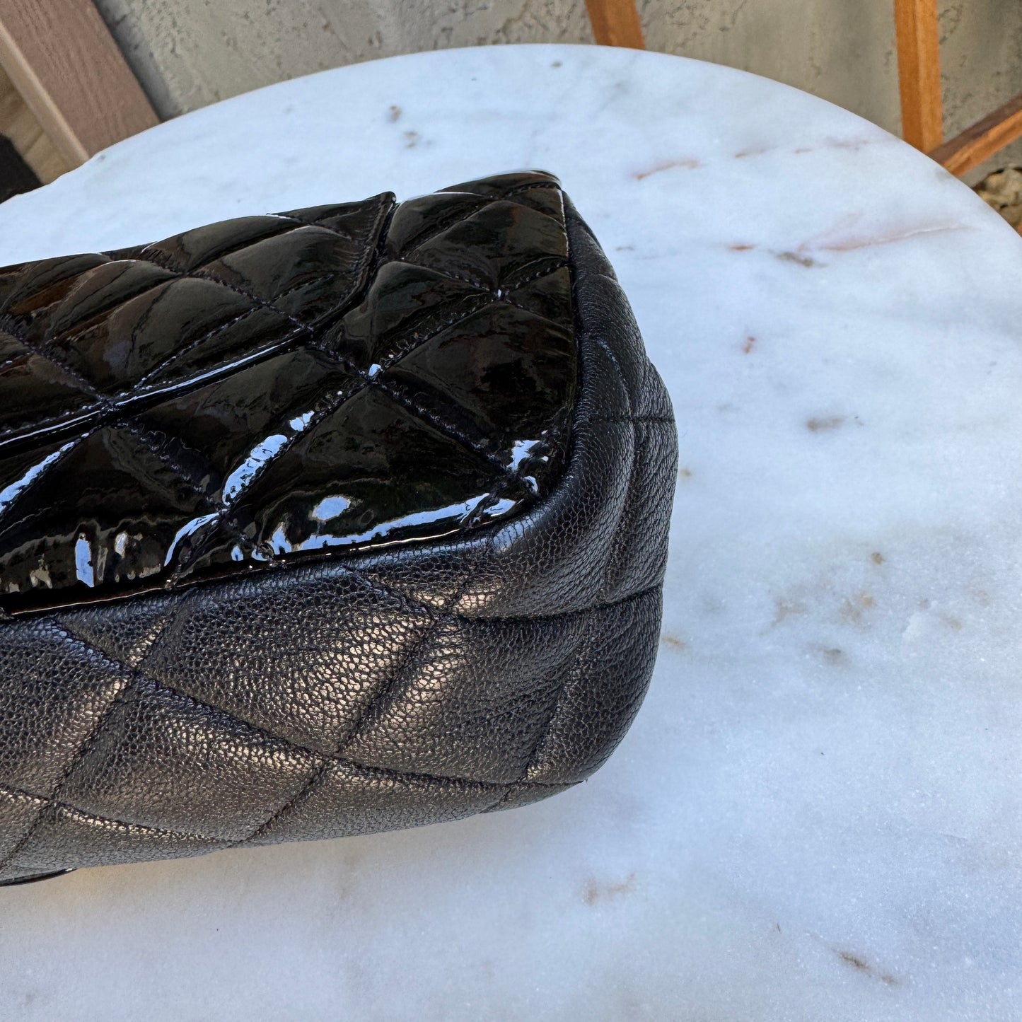 Chanel Quilted Patent Leather Medium Eyelet Single Flap Crossbody