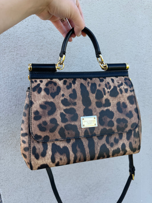 Dolce & Gabbana Leather Leopard Sicily Shoulder Bag