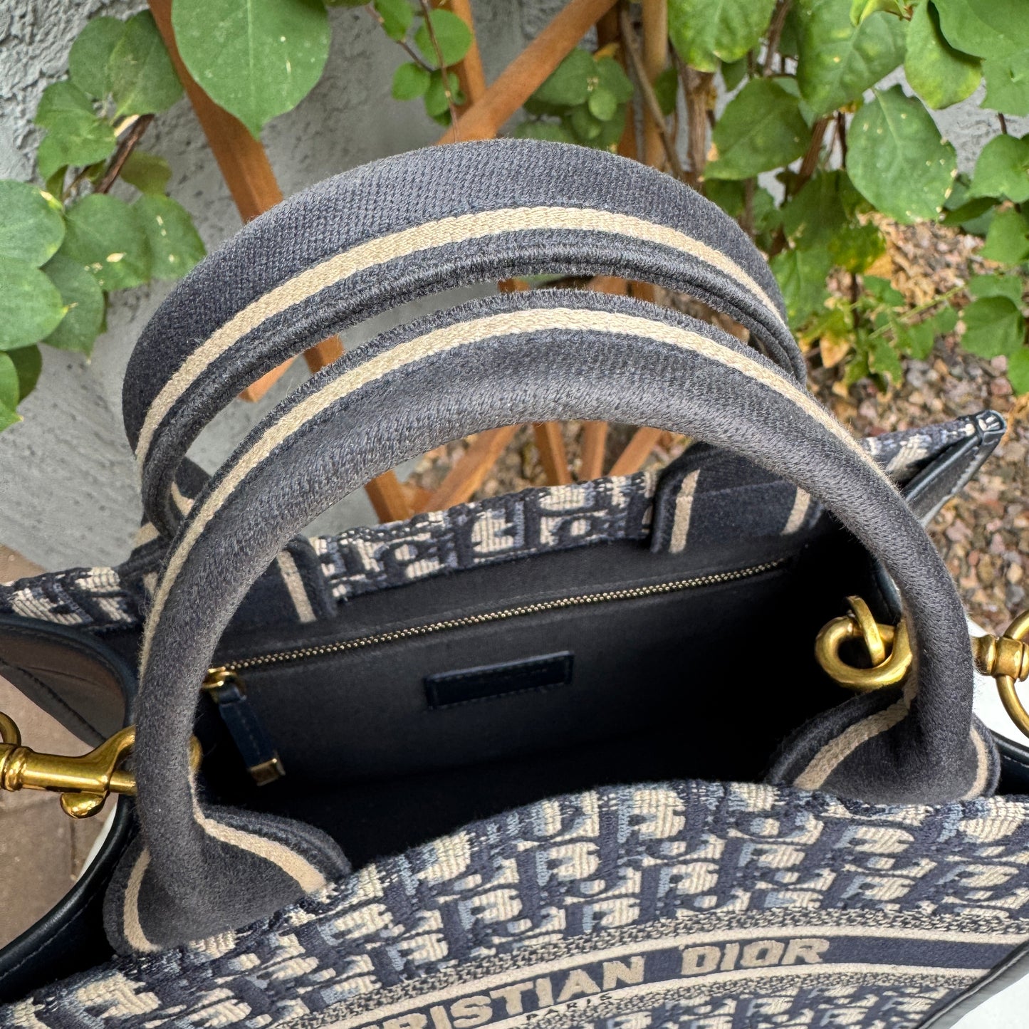 Christian Dior Oblique Embroidery and Calfskin Small Book Tote