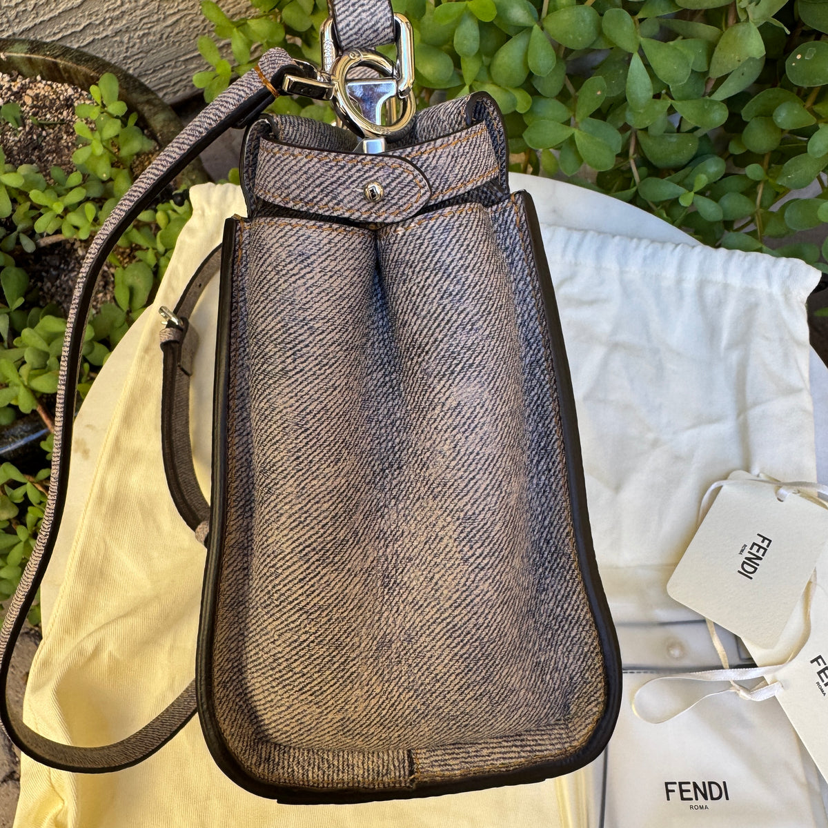 Fendi Denim Effect Leather Mini Peekaboo