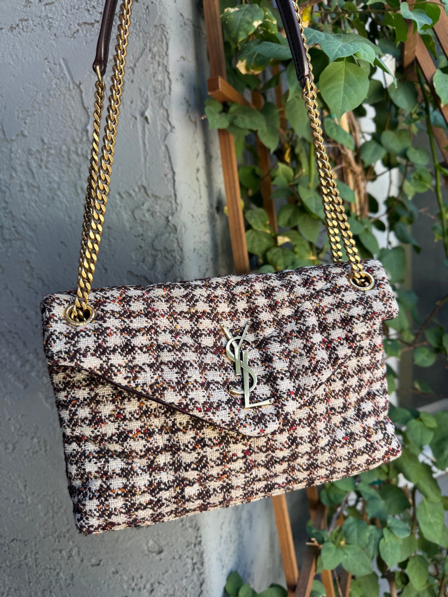 Saint Laurent Tweed Loulou Medium Monogram Puffer Shoulder Bag