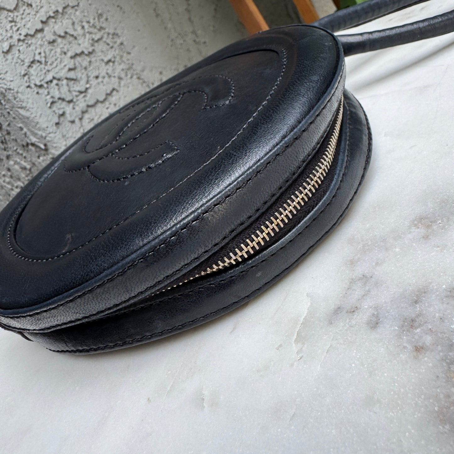Chanel CC Round Timeless Vintage Lambskin Wristlet Handle Bag