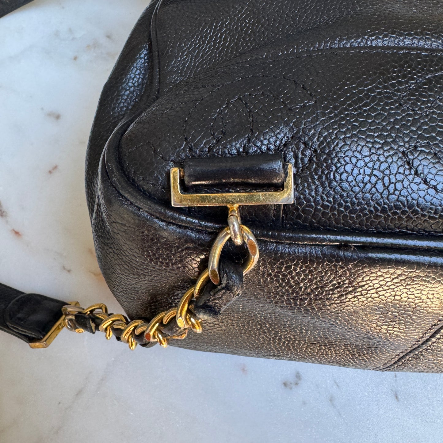 Chanel Vintage Triple Stitched CC Drawstring Flap Caviar Backpack