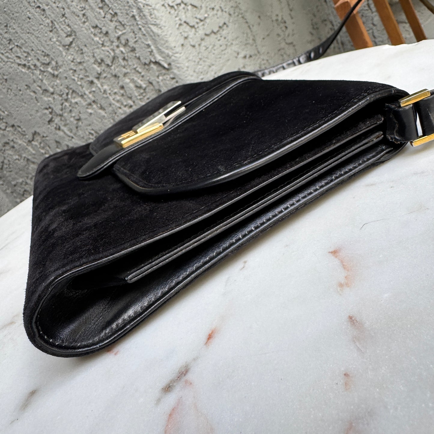 Gucci Vintage Suede Leather Flap Shoulder Bag