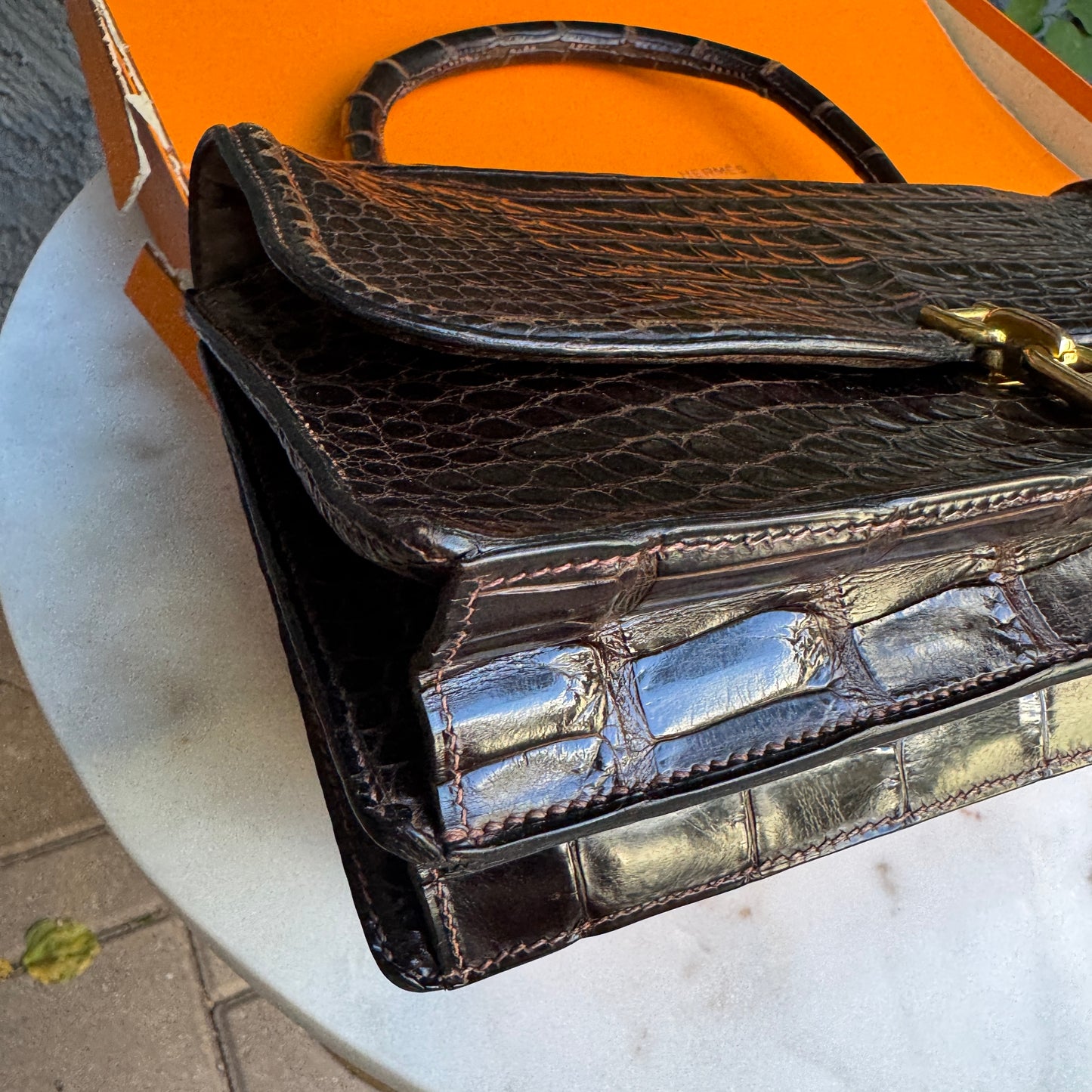 Hermès Vintage Shiny Crocodile Sac Chaine d'Ancre Top Handle Accordion Bag