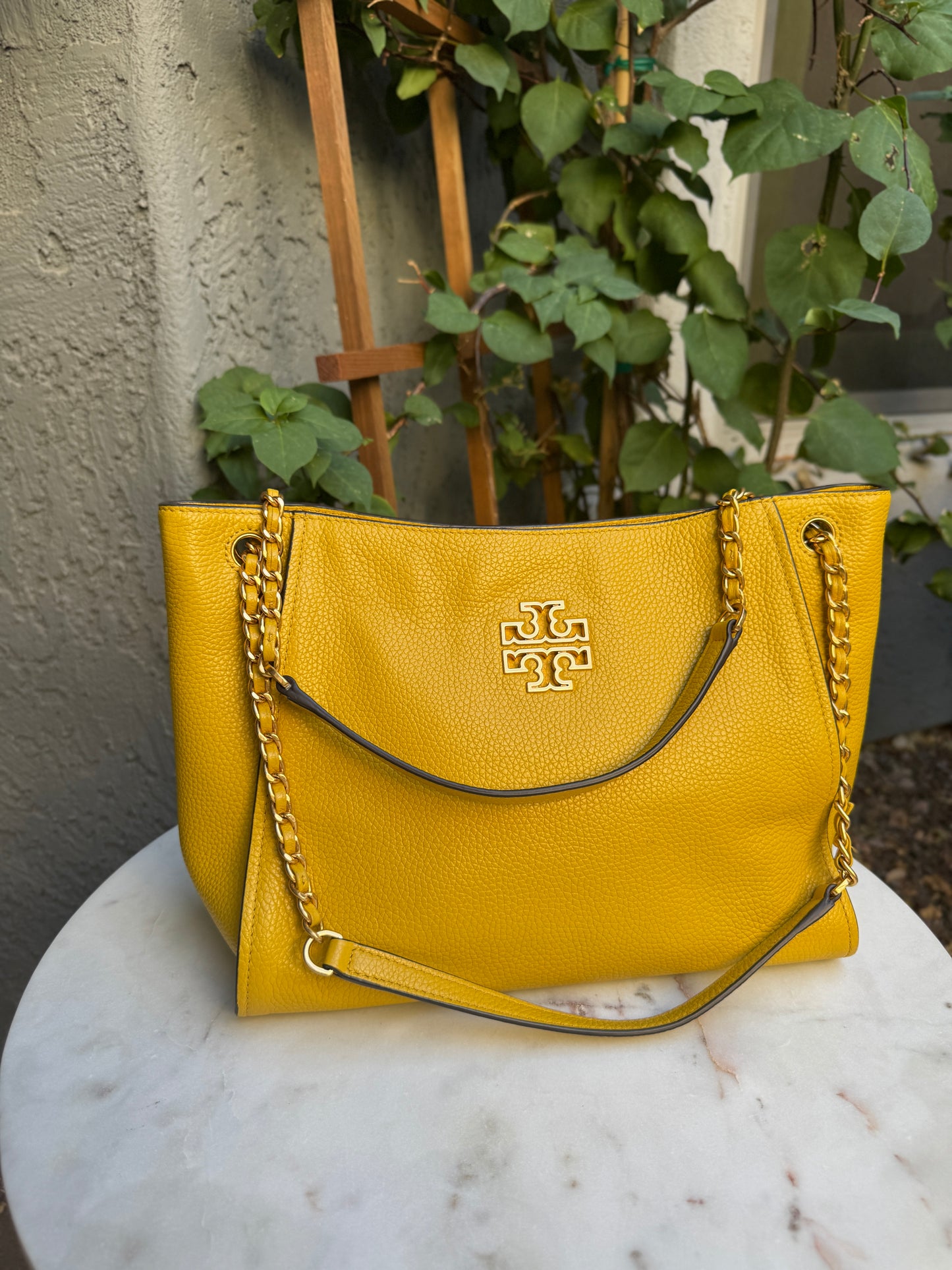 Tory Burch Britten Slouchy Chain Pebbled Leather Shoulder Bag