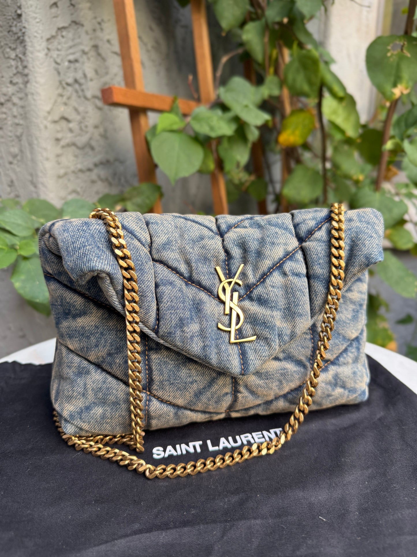 Saint Laurent Denim Toy LouLou Puffer Crossbody