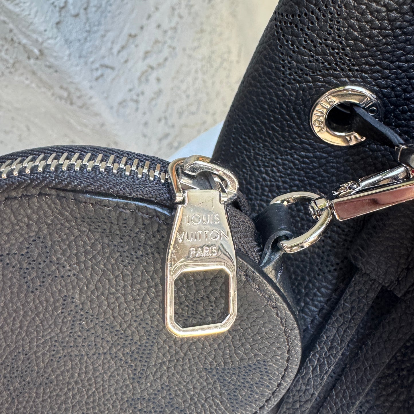 Louis Vuitton Mahina Leather Bella Drawstring Bucket Bag with Coin Pouch