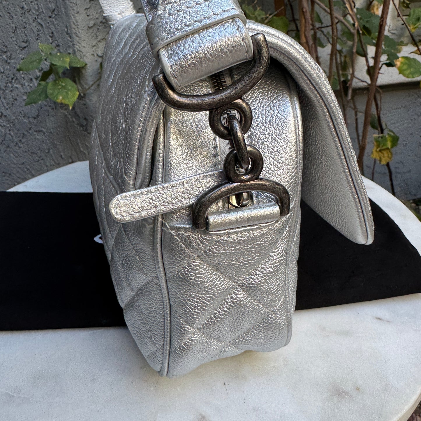 Chanel Silver Quilted Leather Airline Casual Rock Easy Flap Shoulder Bag
