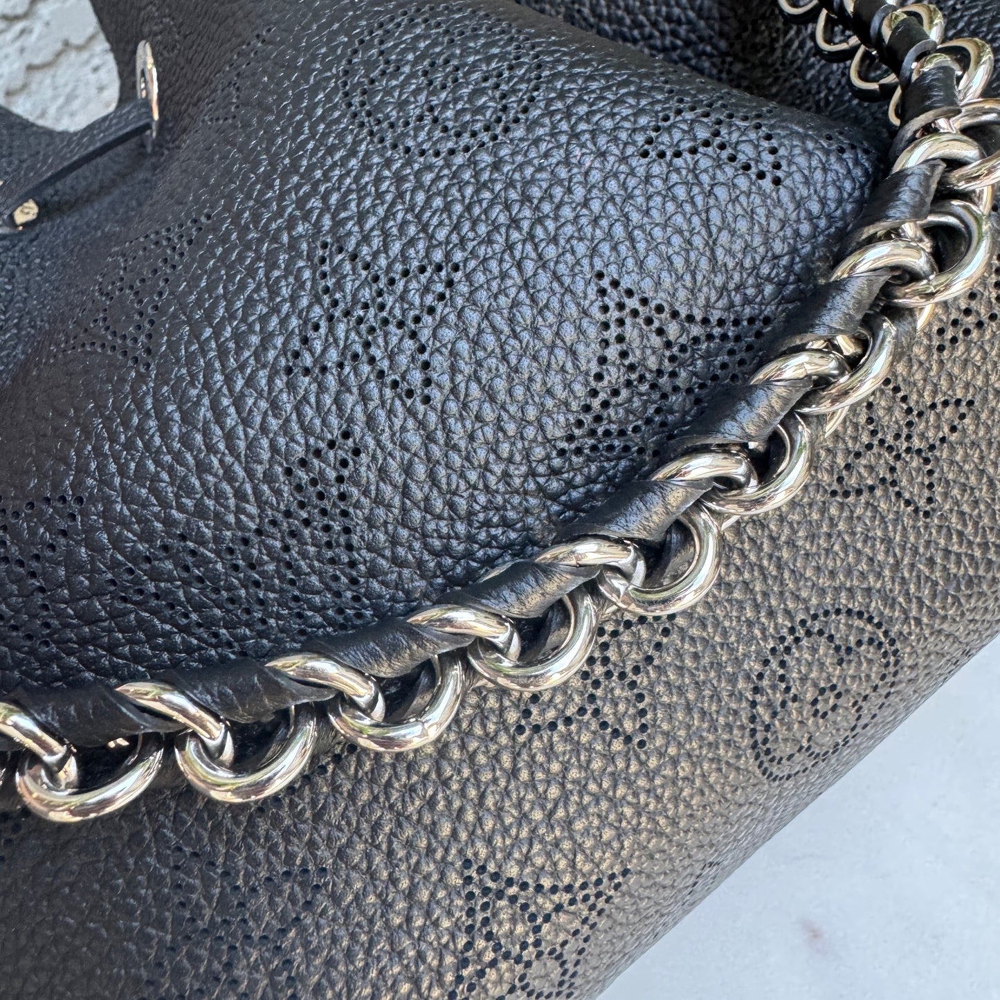 Louis Vuitton Mahina Leather Bella Drawstring Bucket Bag with Coin Pouch