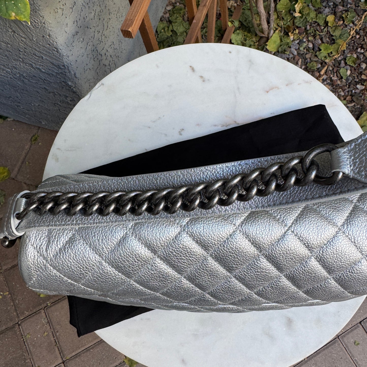 Chanel Silver Quilted Leather Airline Casual Rock Easy Flap Shoulder Bag