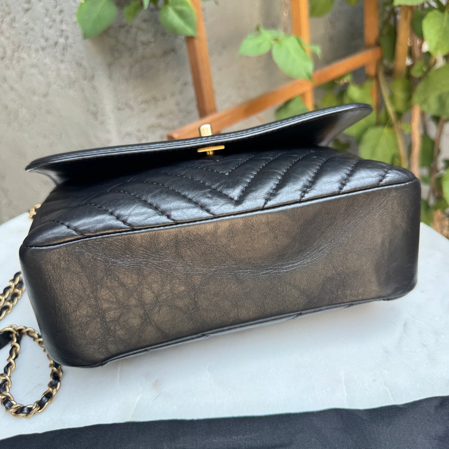 Chanel Calfskin Chevron Quilted Top Handle Flap Crossbody