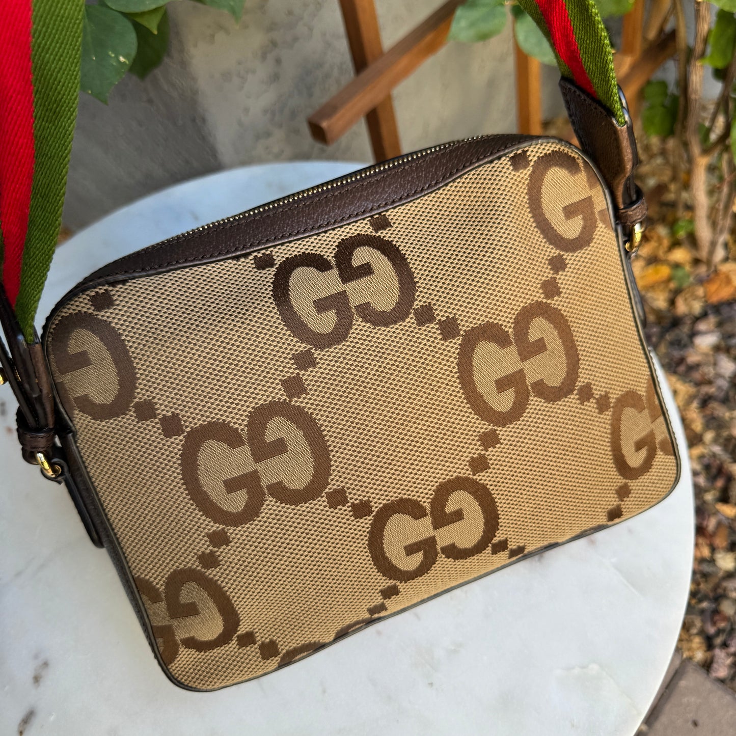 Gucci Monogram Jumbo GG Textured Dollar Calfskin Web Messenger