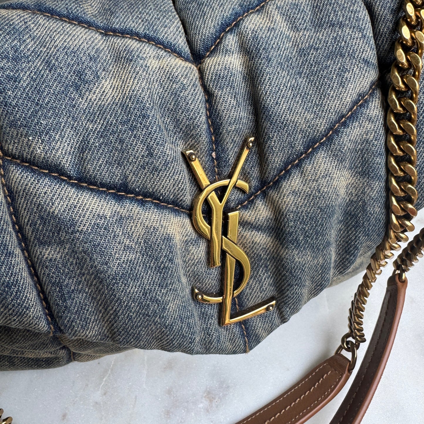 Saint Laurent Denim Toy LouLou Puffer Crossbody
