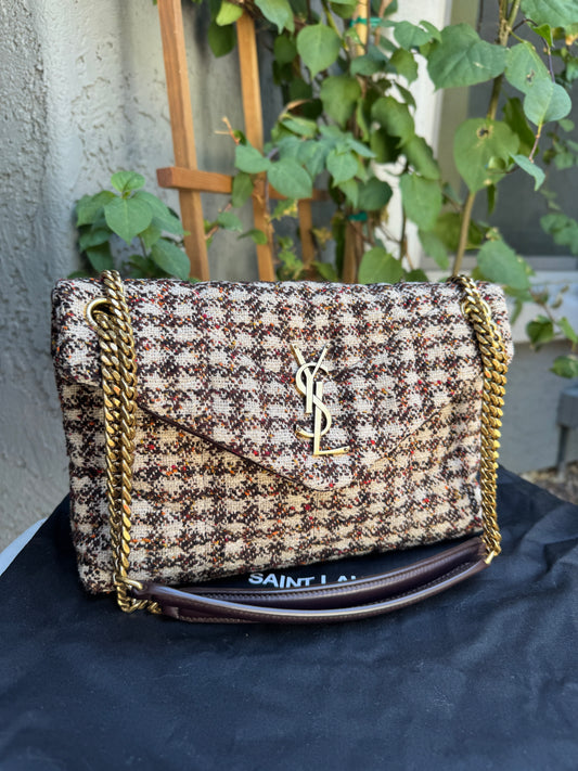 Saint Laurent Tweed Loulou Medium Monogram Puffer Shoulder Bag