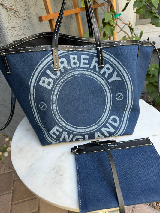 Burberry Blue Beach Denim Tote
