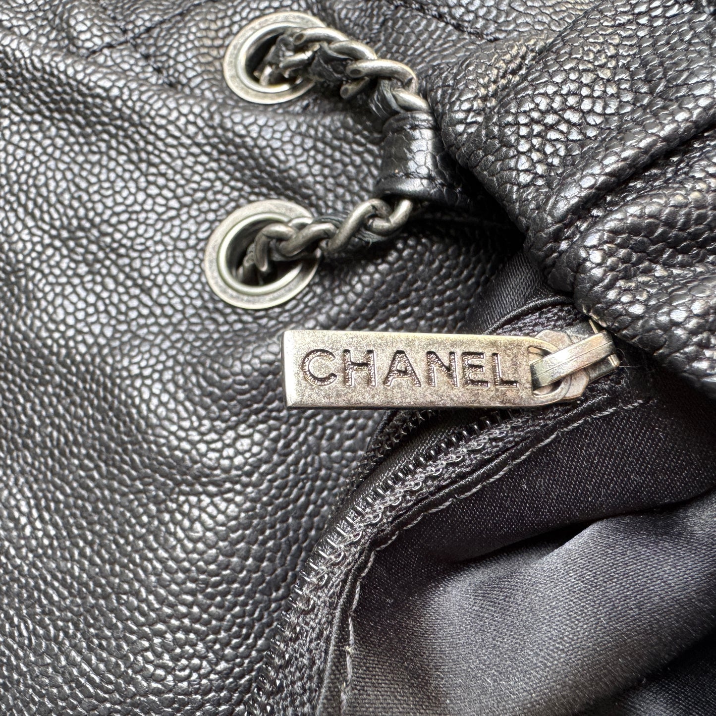 Chanel Shiny Caviar Quilted Elastic Flap Shoulder Bag