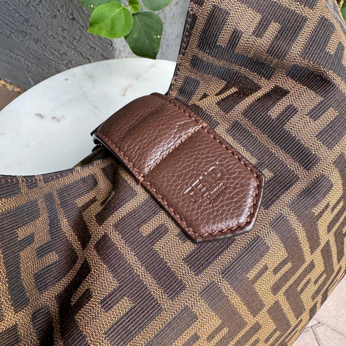 Fendi Turnlock Zucca Canvas Hobo Shoulder Bag