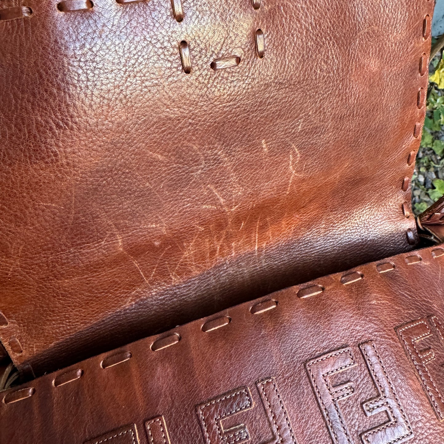 Fendi FF Leather Stitched Monogram Mamma Baguette