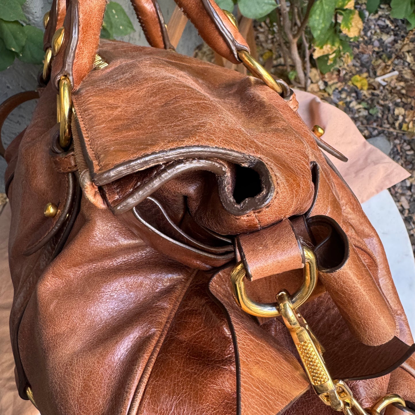 Miu Miu Vitello Lux Bow Leather Satchel